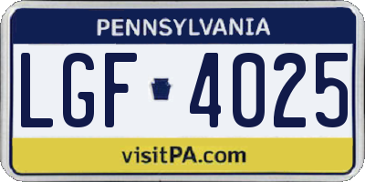 PA license plate LGF4025
