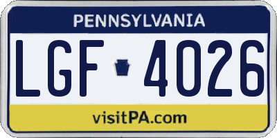 PA license plate LGF4026