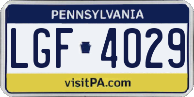 PA license plate LGF4029