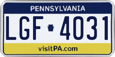 PA license plate LGF4031
