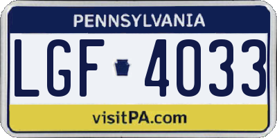 PA license plate LGF4033