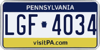 PA license plate LGF4034