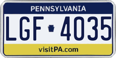 PA license plate LGF4035