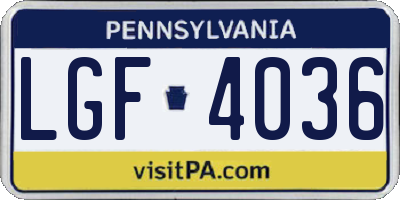 PA license plate LGF4036