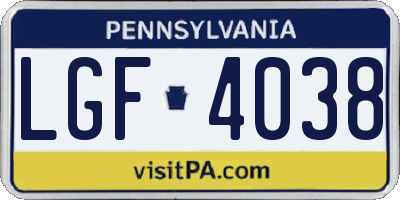 PA license plate LGF4038