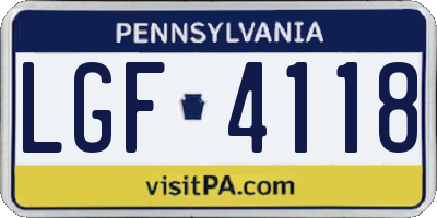 PA license plate LGF4118