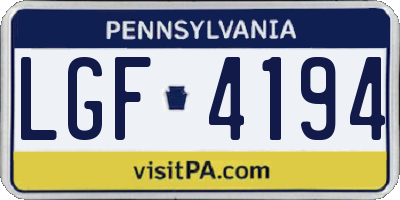 PA license plate LGF4194