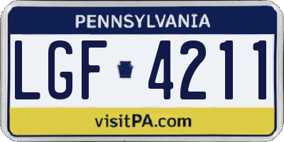 PA license plate LGF4211