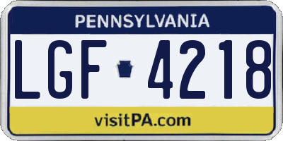 PA license plate LGF4218