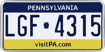 PA license plate LGF4315