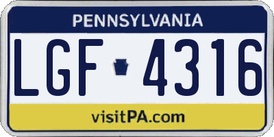 PA license plate LGF4316