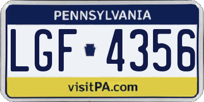 PA license plate LGF4356