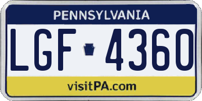 PA license plate LGF4360