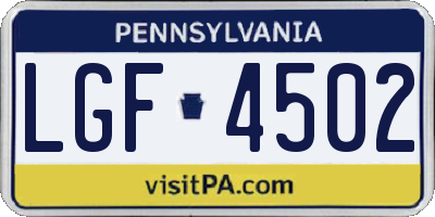 PA license plate LGF4502