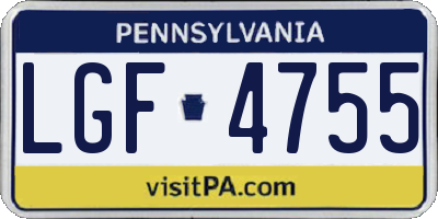 PA license plate LGF4755
