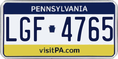 PA license plate LGF4765