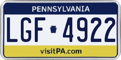 PA license plate LGF4922