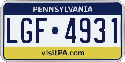 PA license plate LGF4931