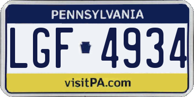 PA license plate LGF4934