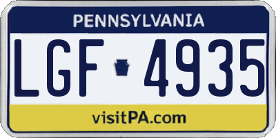 PA license plate LGF4935