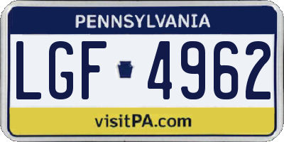 PA license plate LGF4962