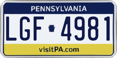 PA license plate LGF4981