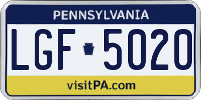 PA license plate LGF5020