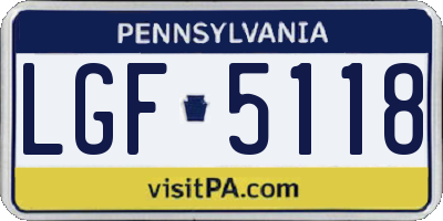 PA license plate LGF5118