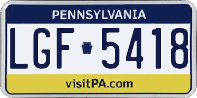 PA license plate LGF5418