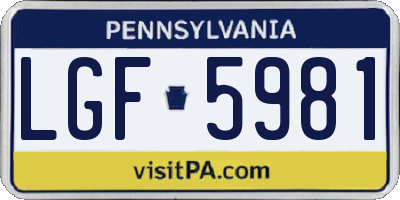 PA license plate LGF5981