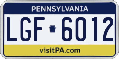 PA license plate LGF6012