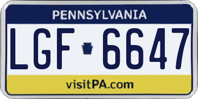 PA license plate LGF6647