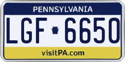PA license plate LGF6650