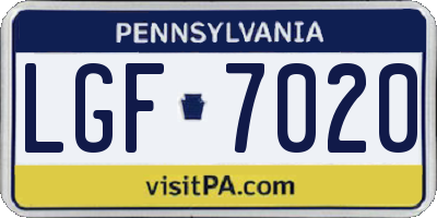 PA license plate LGF7020