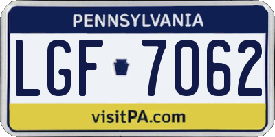 PA license plate LGF7062