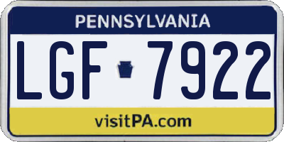 PA license plate LGF7922