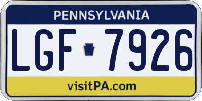 PA license plate LGF7926
