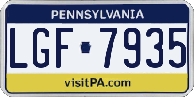 PA license plate LGF7935