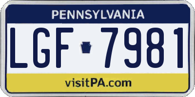PA license plate LGF7981