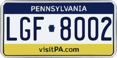 PA license plate LGF8002