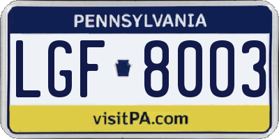 PA license plate LGF8003