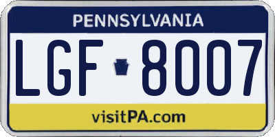 PA license plate LGF8007