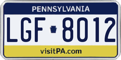 PA license plate LGF8012