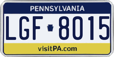 PA license plate LGF8015