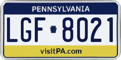 PA license plate LGF8021