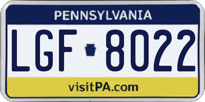 PA license plate LGF8022