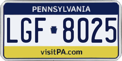 PA license plate LGF8025