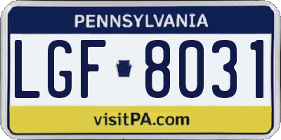 PA license plate LGF8031