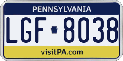 PA license plate LGF8038