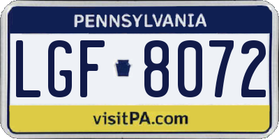 PA license plate LGF8072